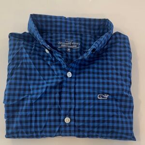 Vineyard Vines Blue Checkered Performance Shirt size M (12-14)